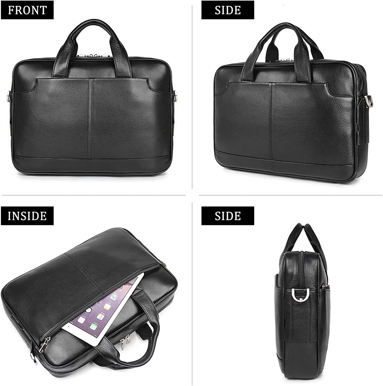 Augus Leather Laptop Briefcase for Men,Waterproof Travel Messenger Duffle Bags 15.6 Inch Laptop Bag - Image 2